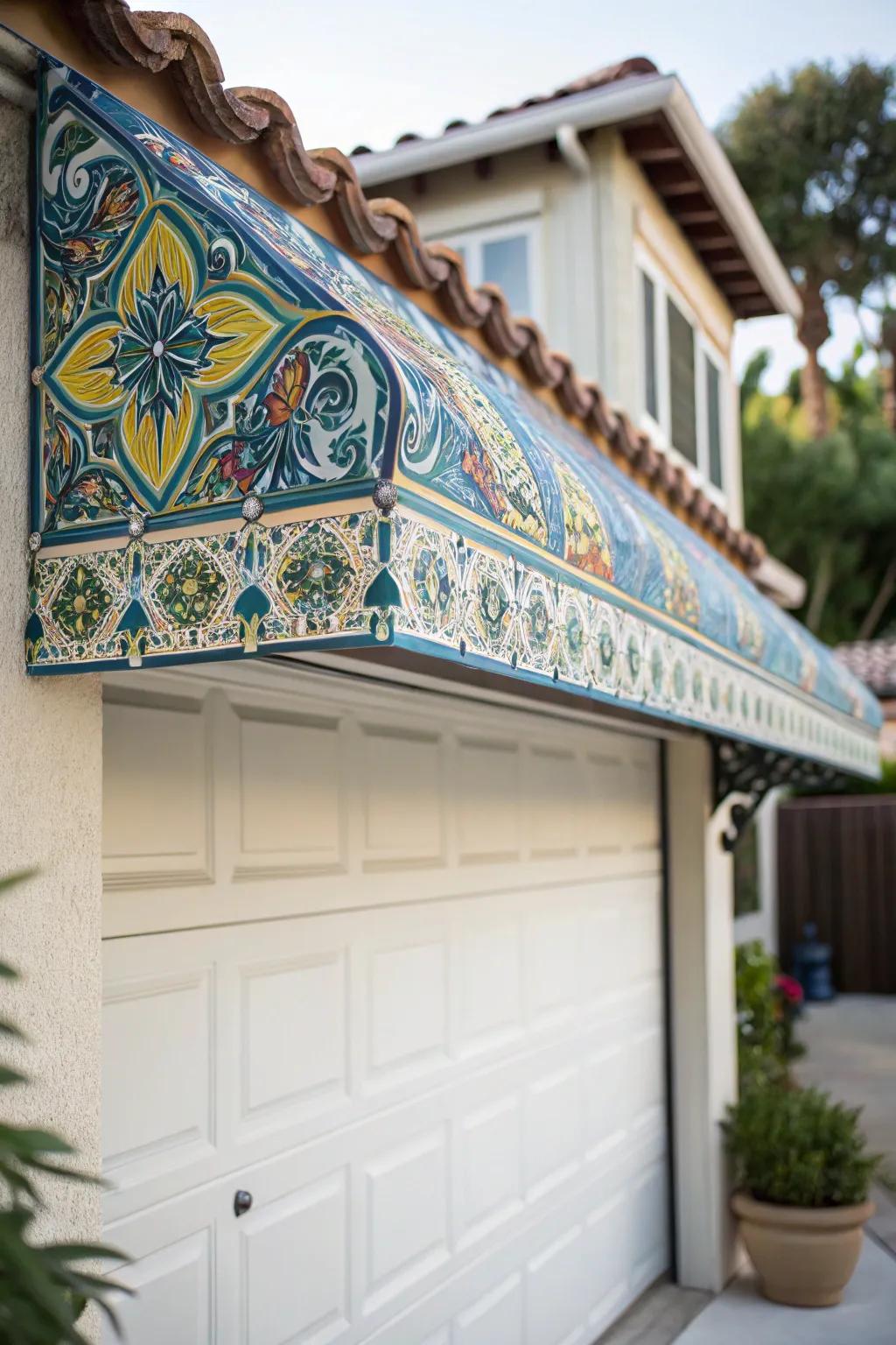 Radiant and inventive artistic tile overhead cover.