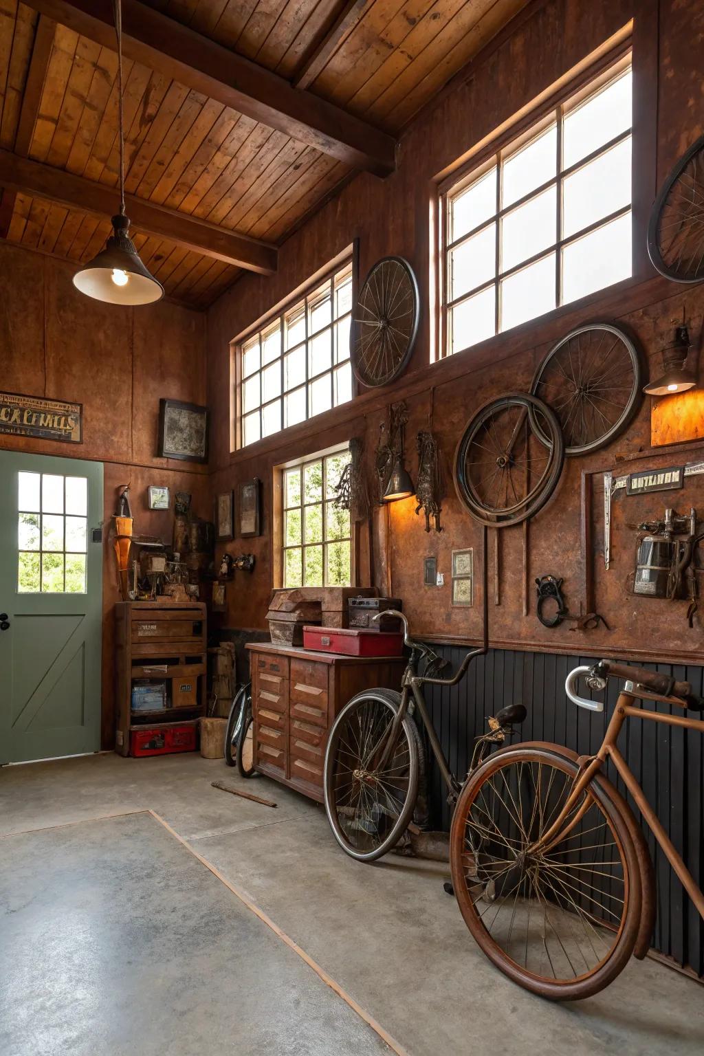 Copper shades bring warmth and a rustic charm to your garage.