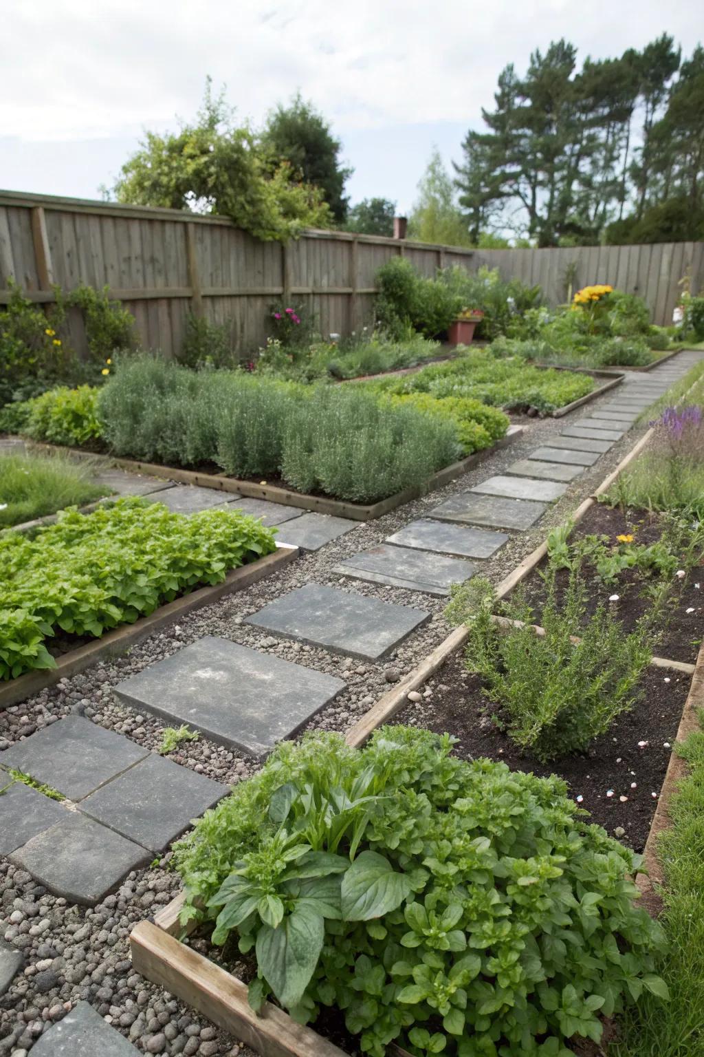 Arrange your spice garden with defined routes employing stone fragments.