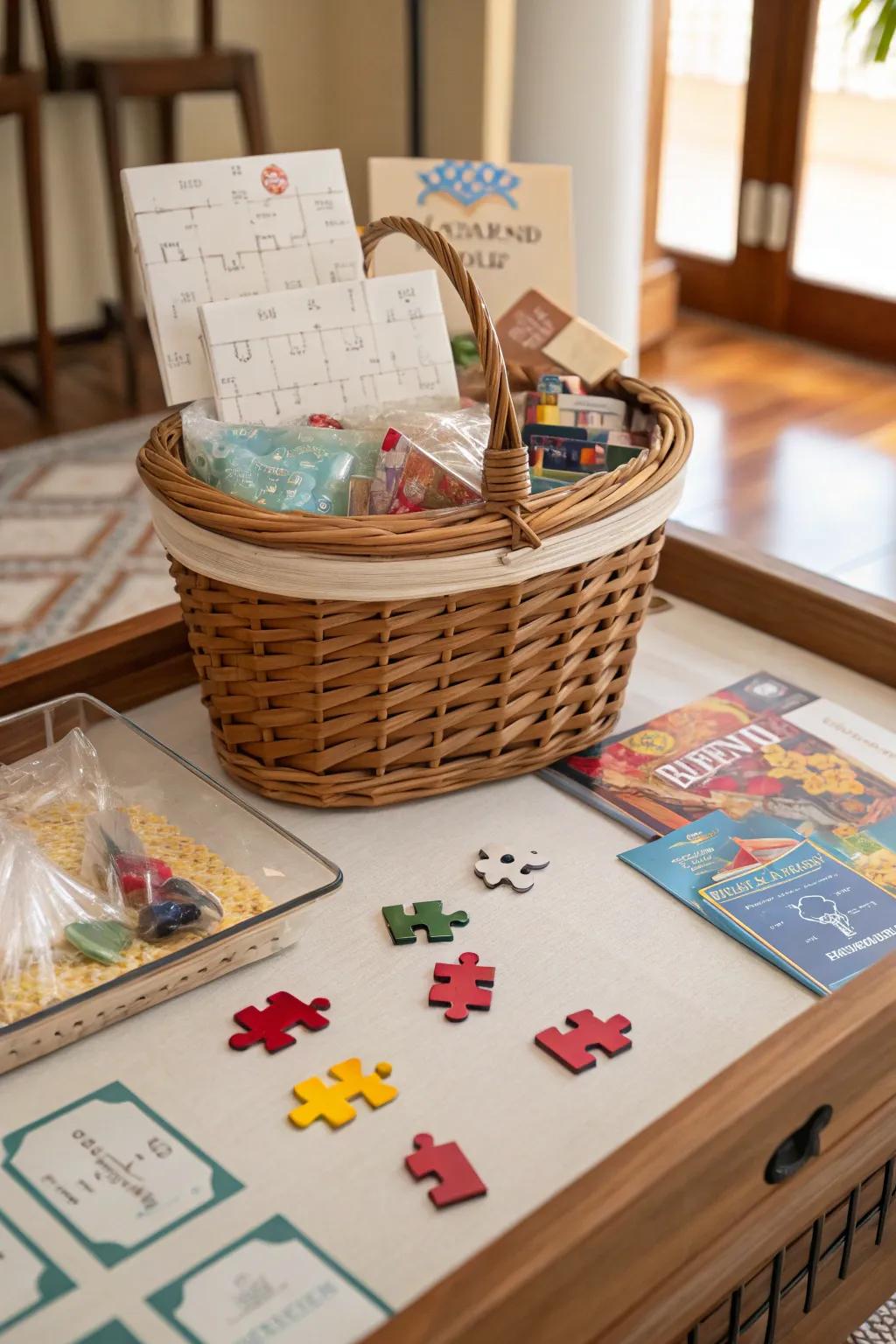 An interactive gift basket that serves as an activity.