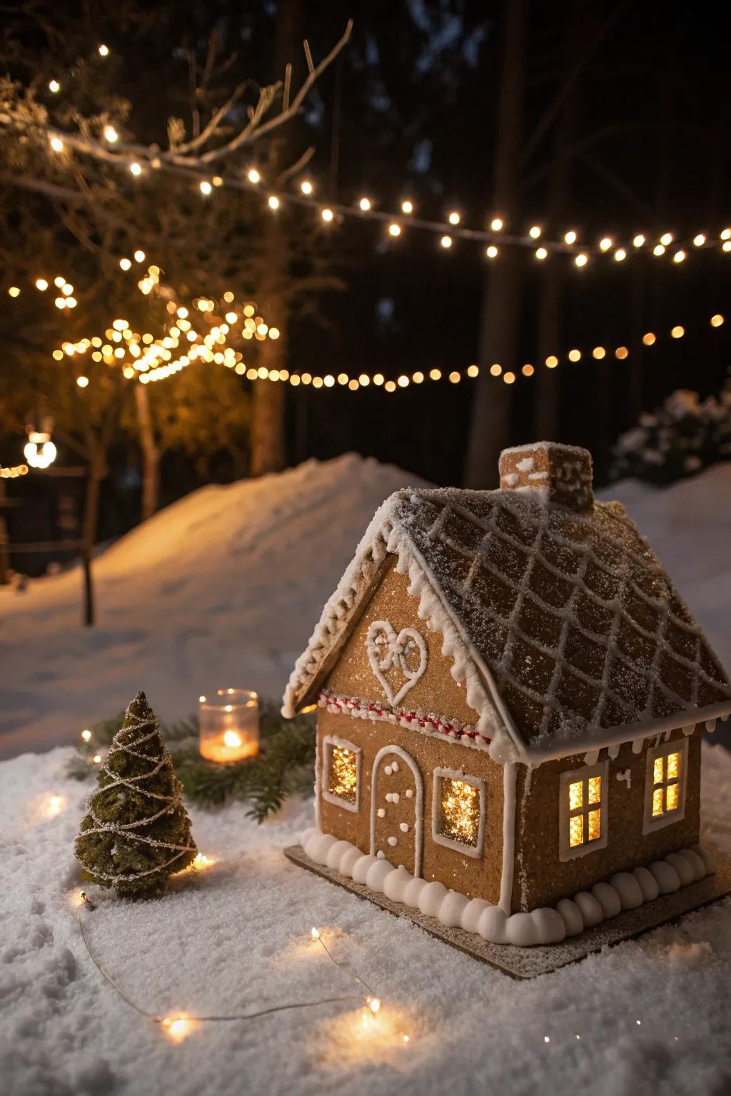 Edible glimmer makes gingerbread roofs twinkle and shine.