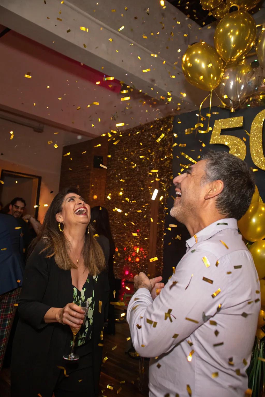 A gold confetti shower generates a magical conclusion to the celebration.
