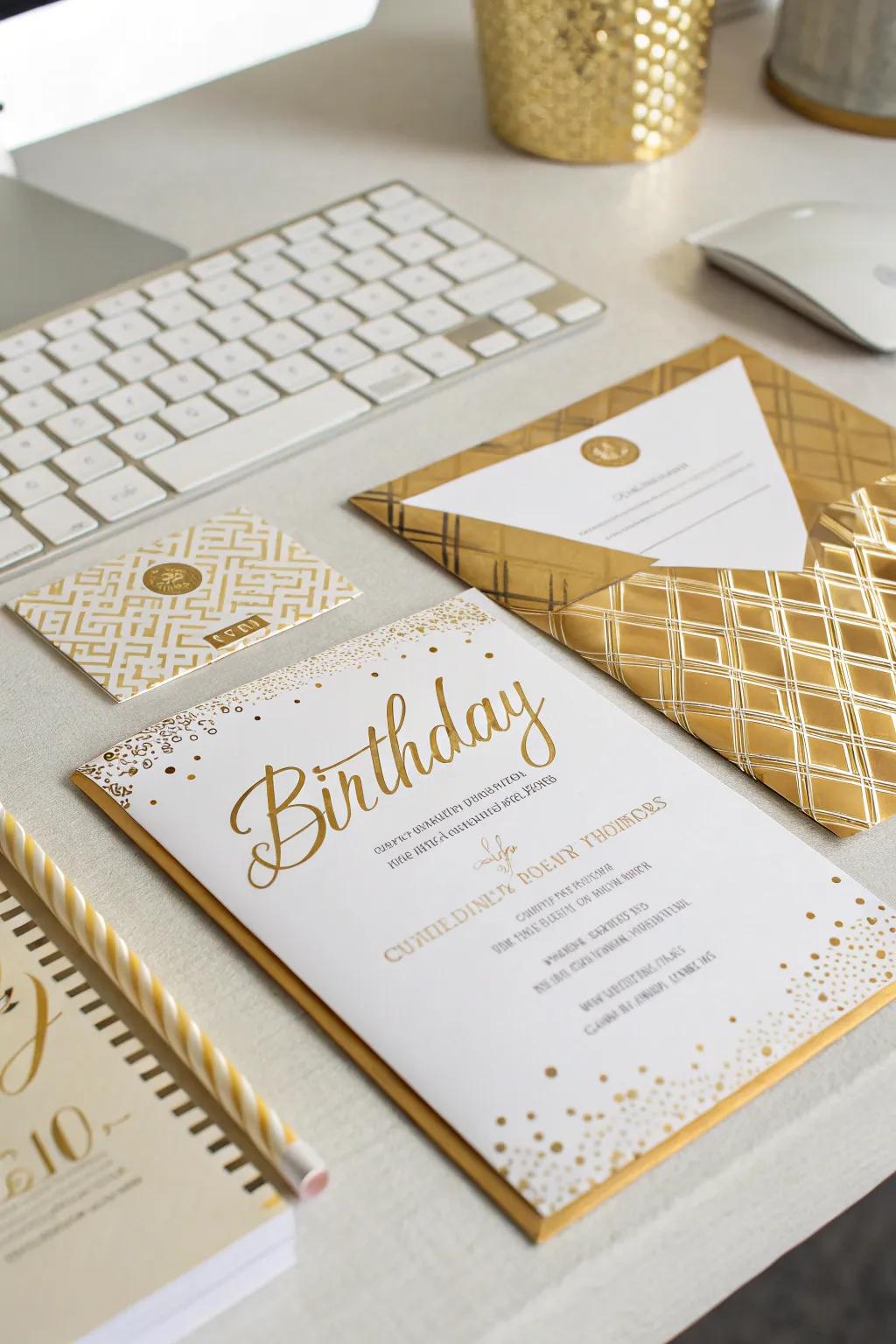 Golden foil correspondences establish the ambiance for your birthday celebration.