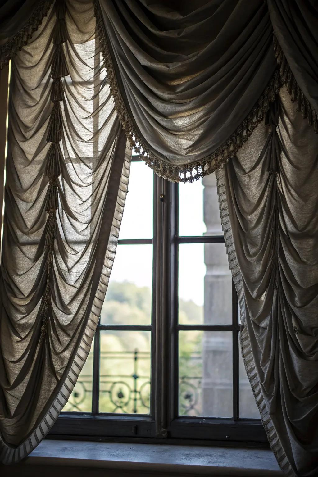 Layered window treatment that plays with lighting and shadowing.