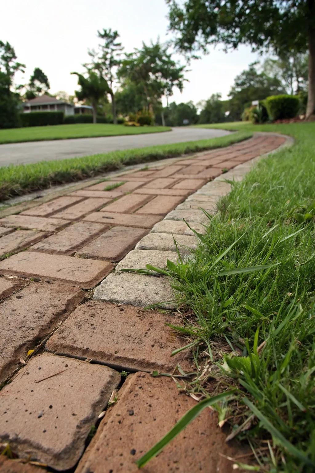 A classic pairing of clay bricks and turf for warmth.