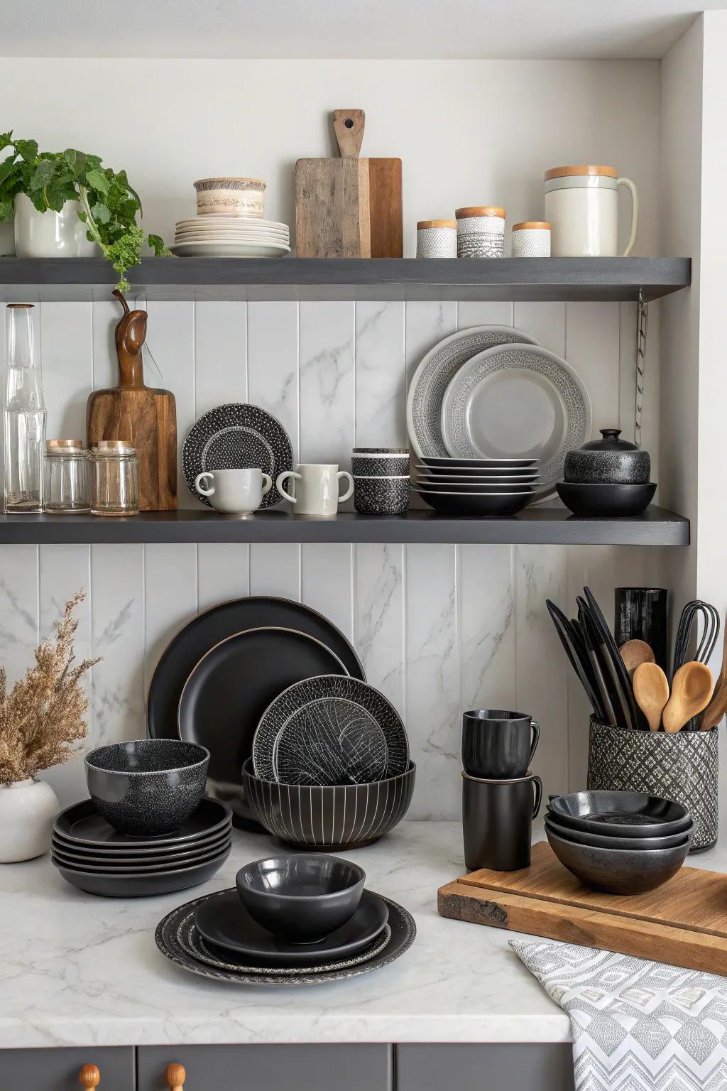 Coordinated highlights enrich the kitchen's theme.