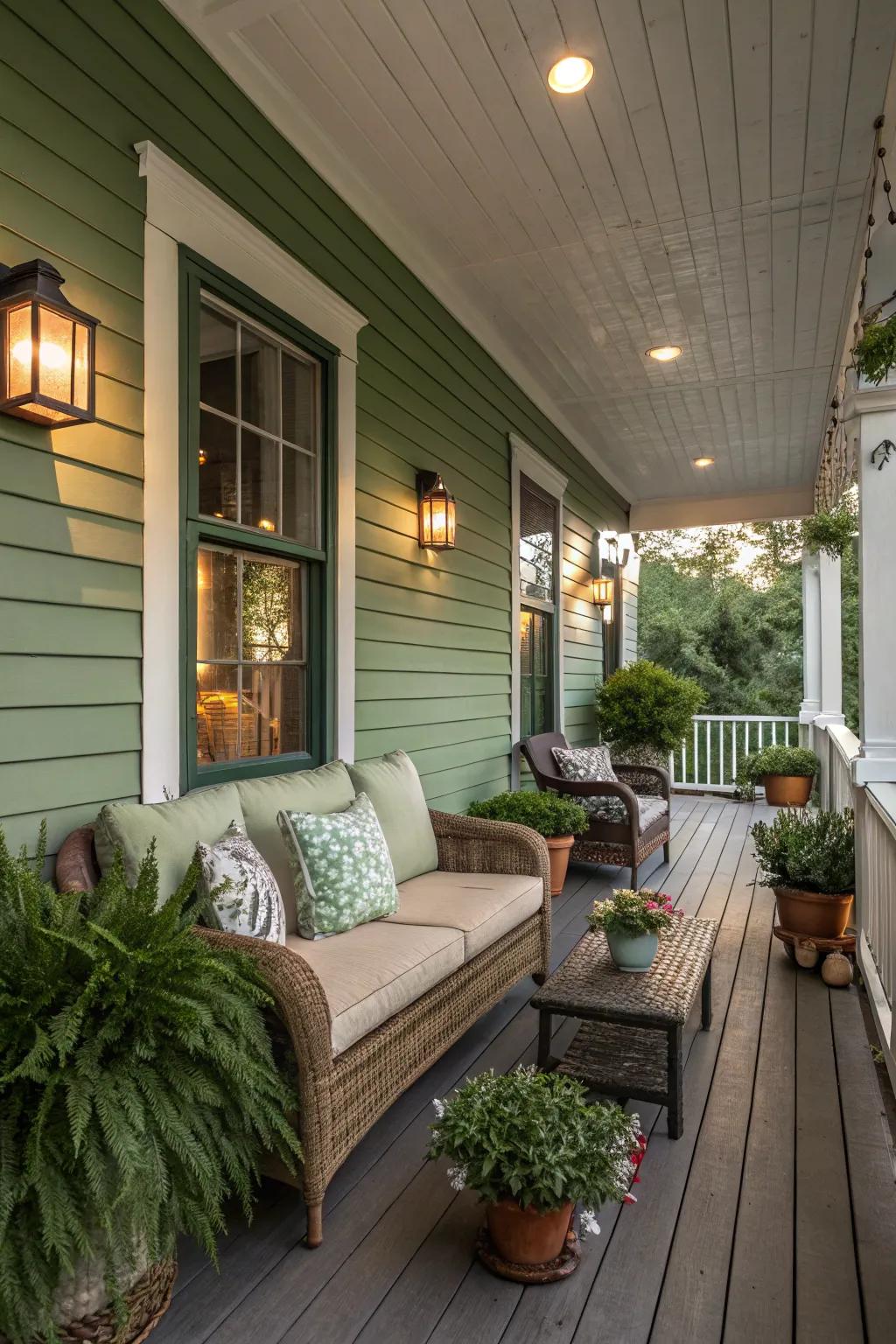 A porch space suitable for relaxation.