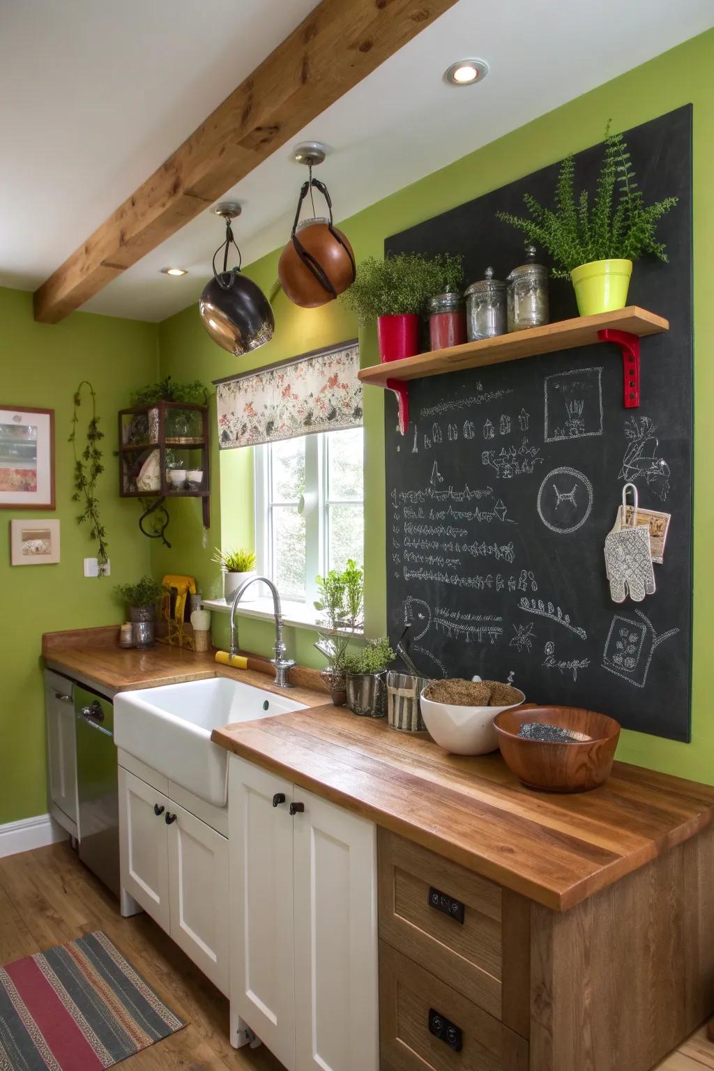 A kitchen green wall featuring interactive elements that engage and delight.