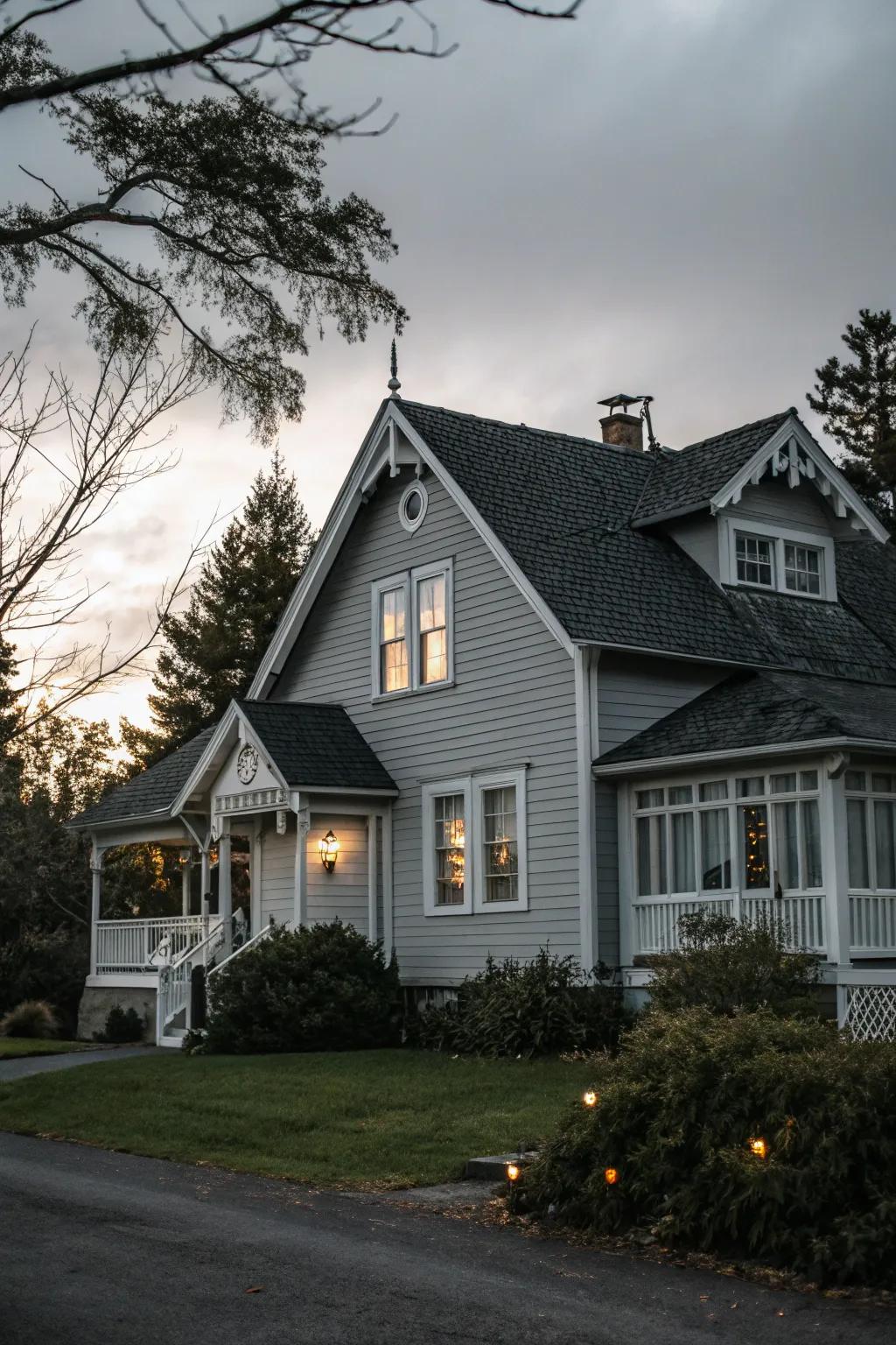 Architectural intrigue featuring a gabled rooftop.