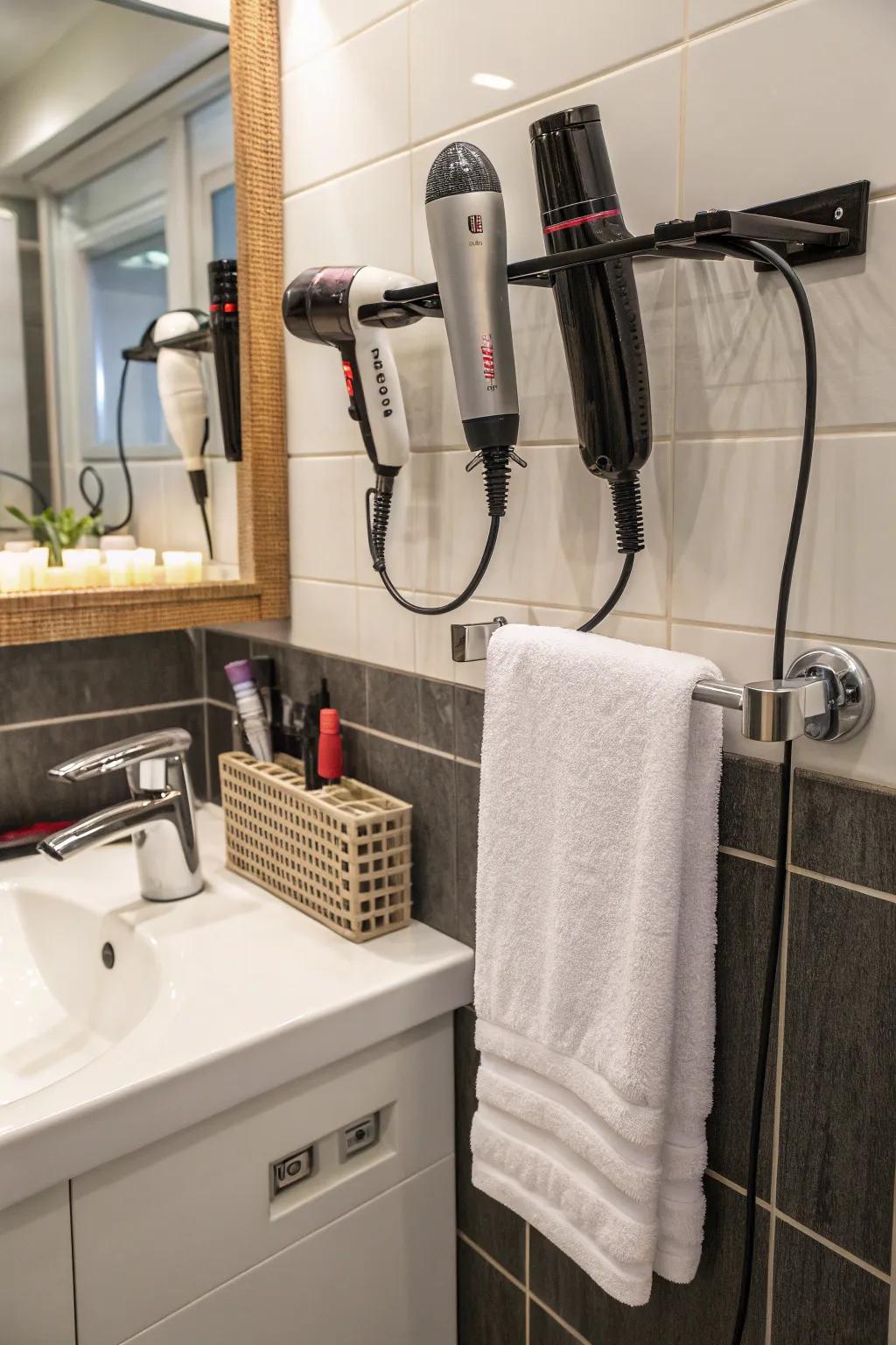 Area-conserving towel bar attachments facilitating efficient instrument storage.