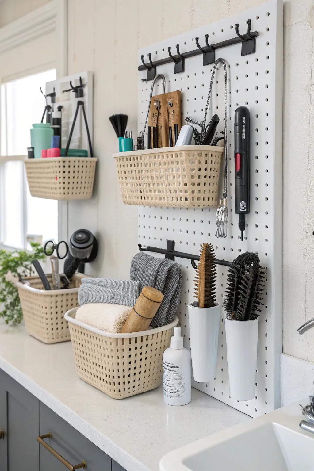Adaptable pegboard organizer for personalized storage solutions.
