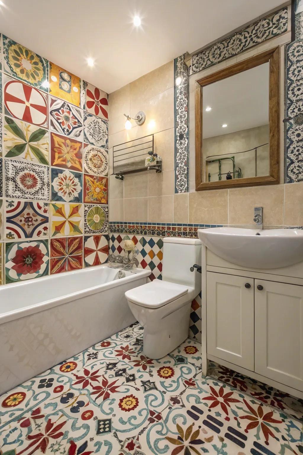 Bold patterns can transform a guest bathroom into a standout space.