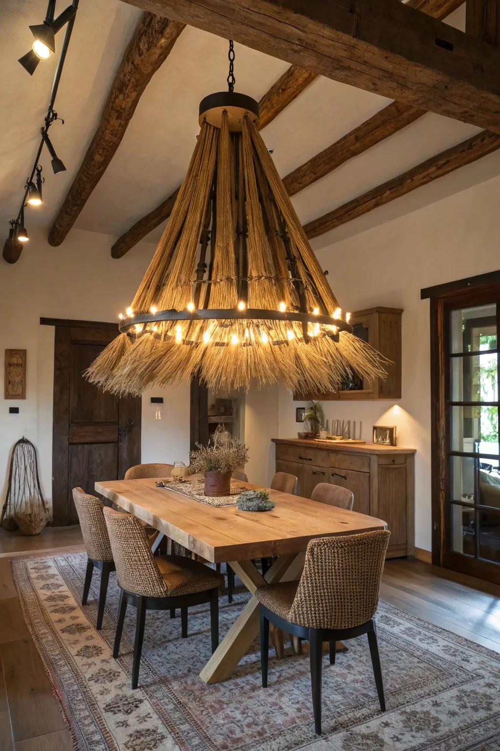 Incorporate witchy sophistication using a broom chandelier.