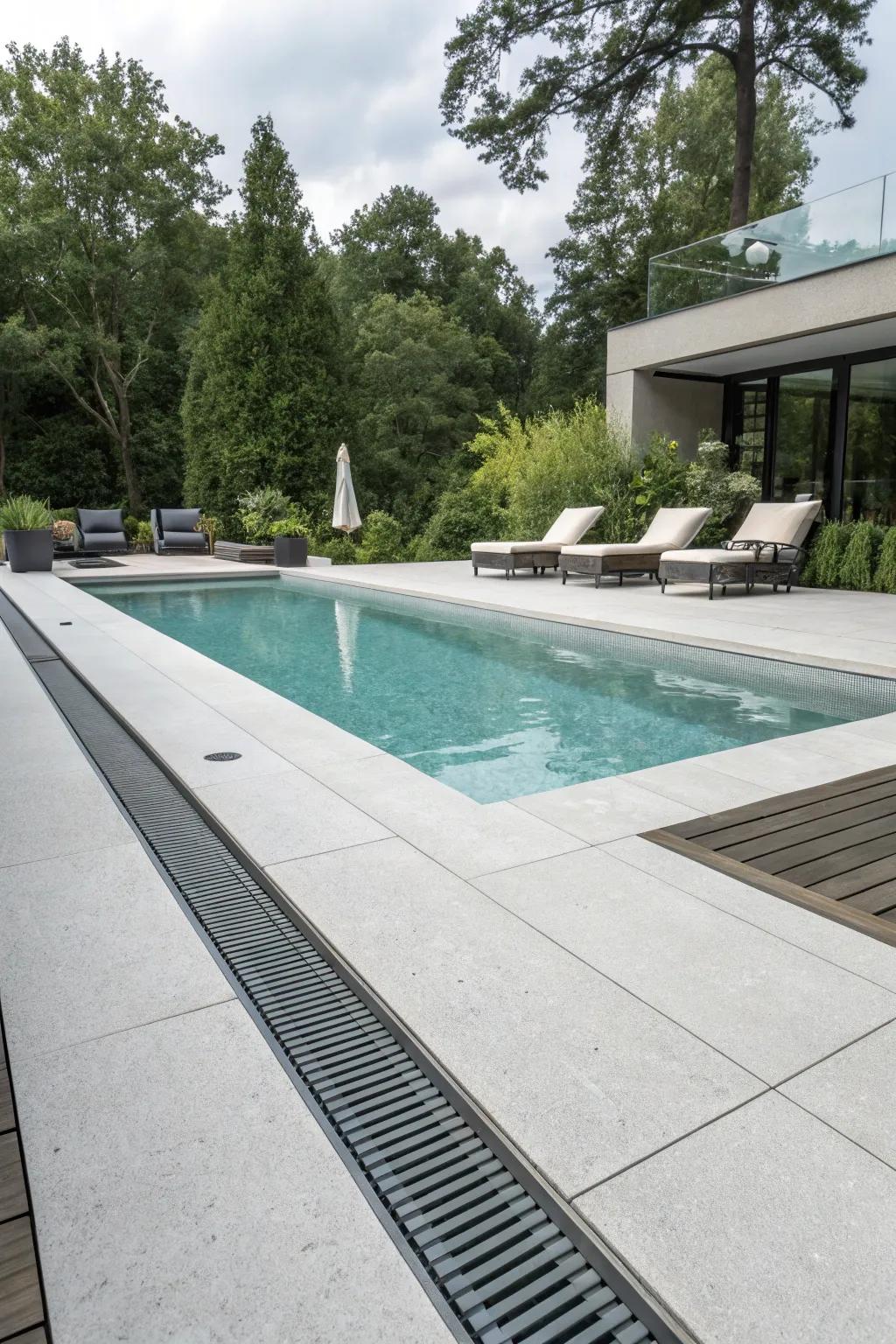 Inconspicuous drain systems maintain aesthetics while managing water.