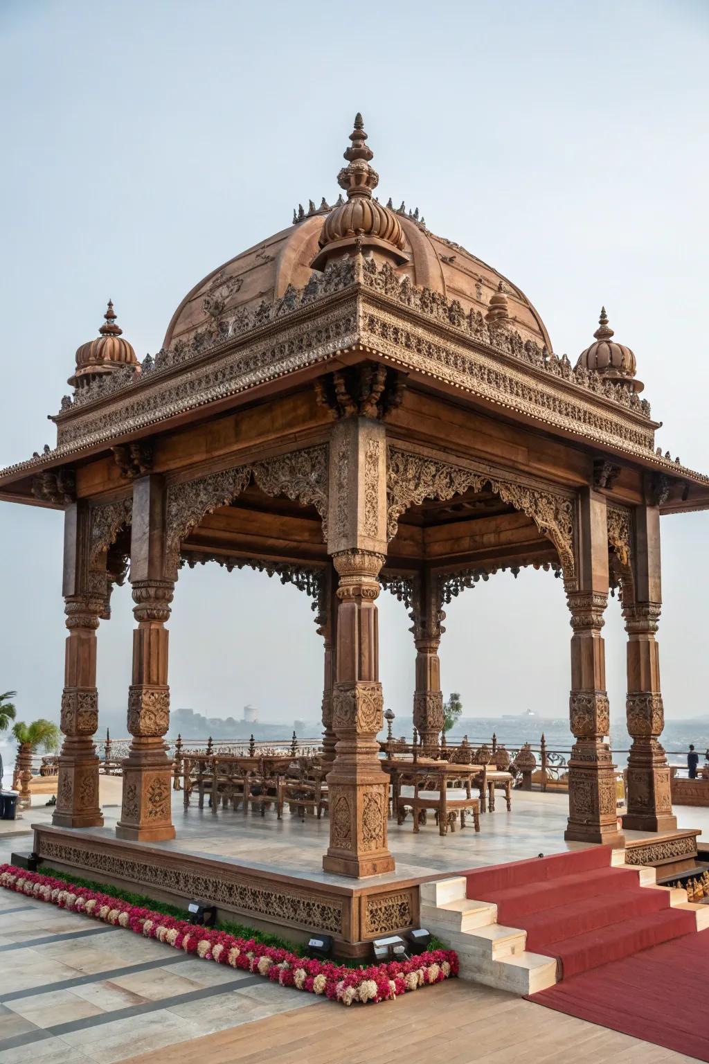 Striking architectural surroundings giving the mandap a modern edge.