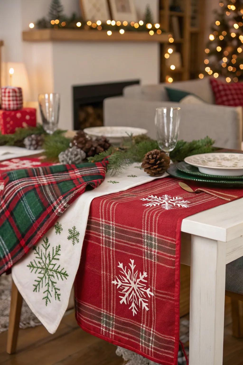 Seasonal fabrics such as plaid contribute celebratory panache to your table.