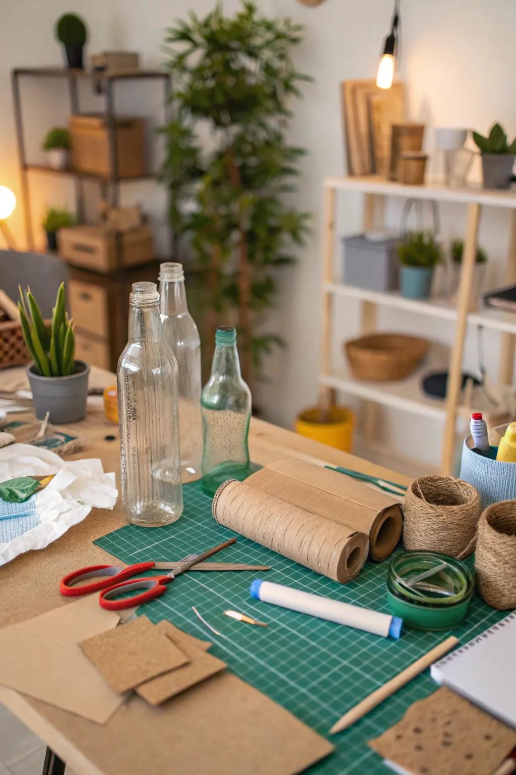 An ecological crafting station promoting imagination and sustainability.