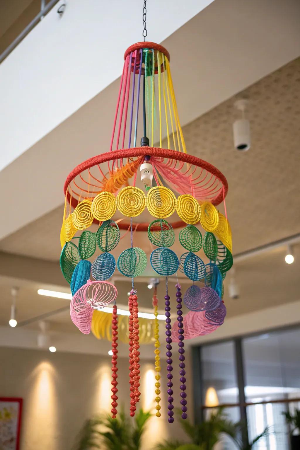 A Slinky chandelier introduces dynamic motion to any room.