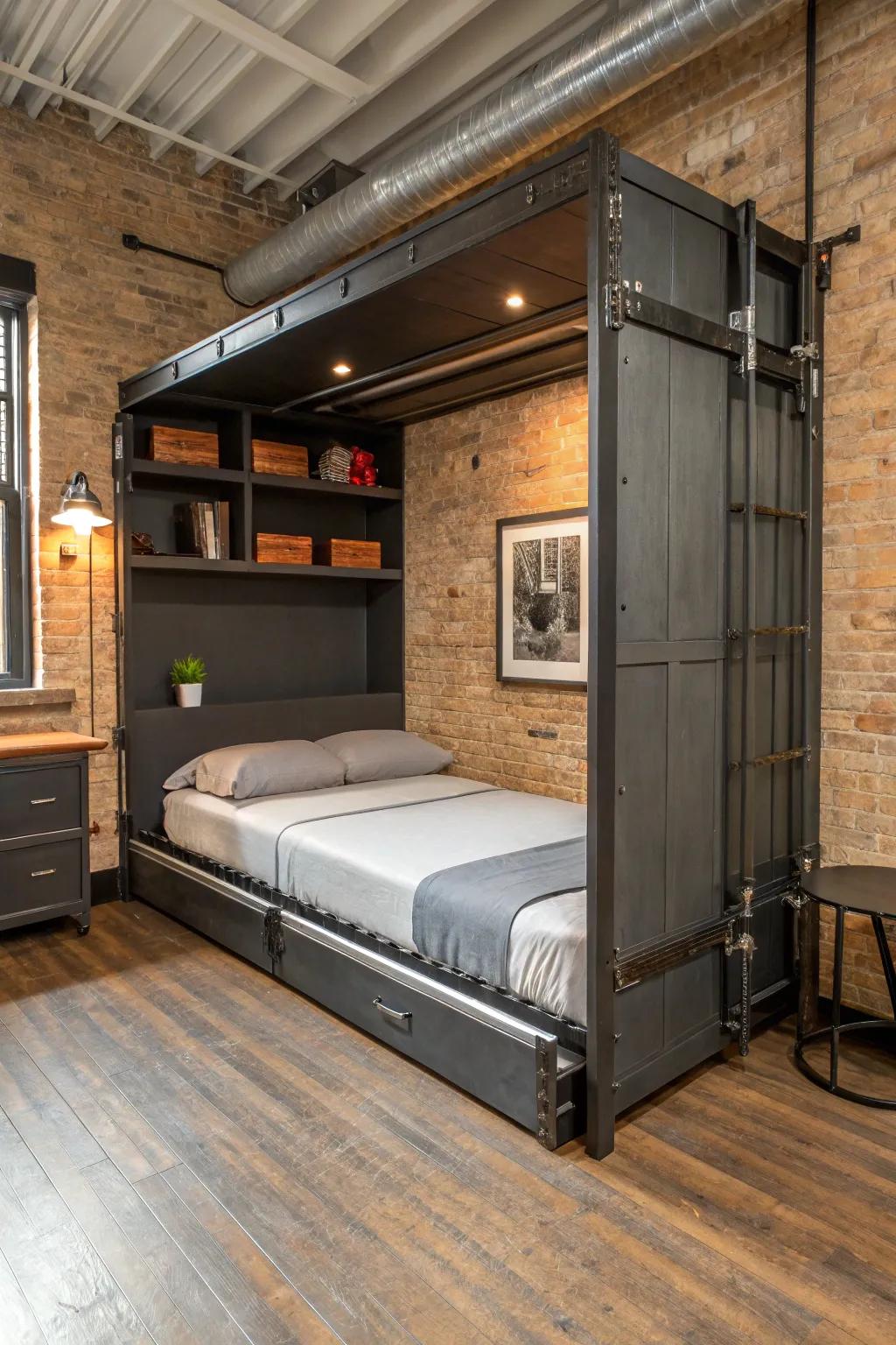 Industry bedroom design iron detail.