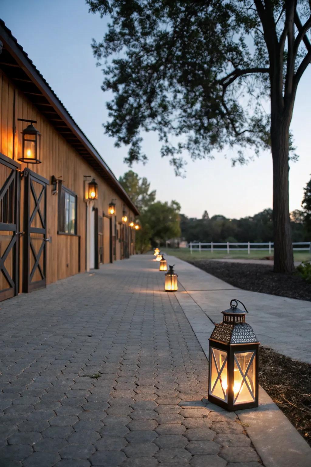 Path lights offer a comfortable glow to stable walkways.