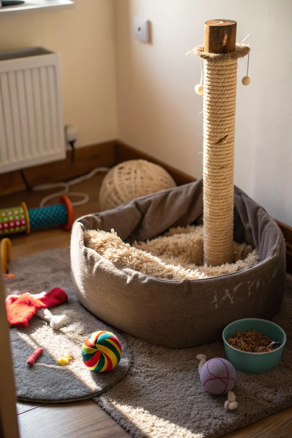 Establish a cozy nook for your pet in a corner.