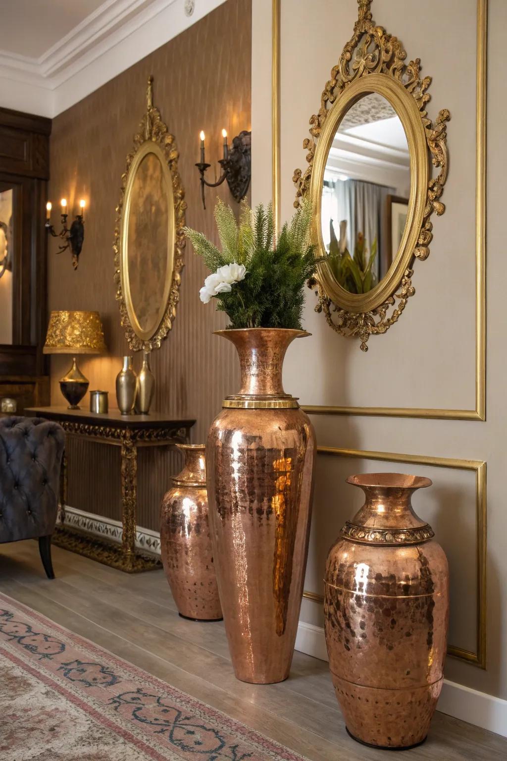 Metallic decorations introduce elegance to seasonal decorations.