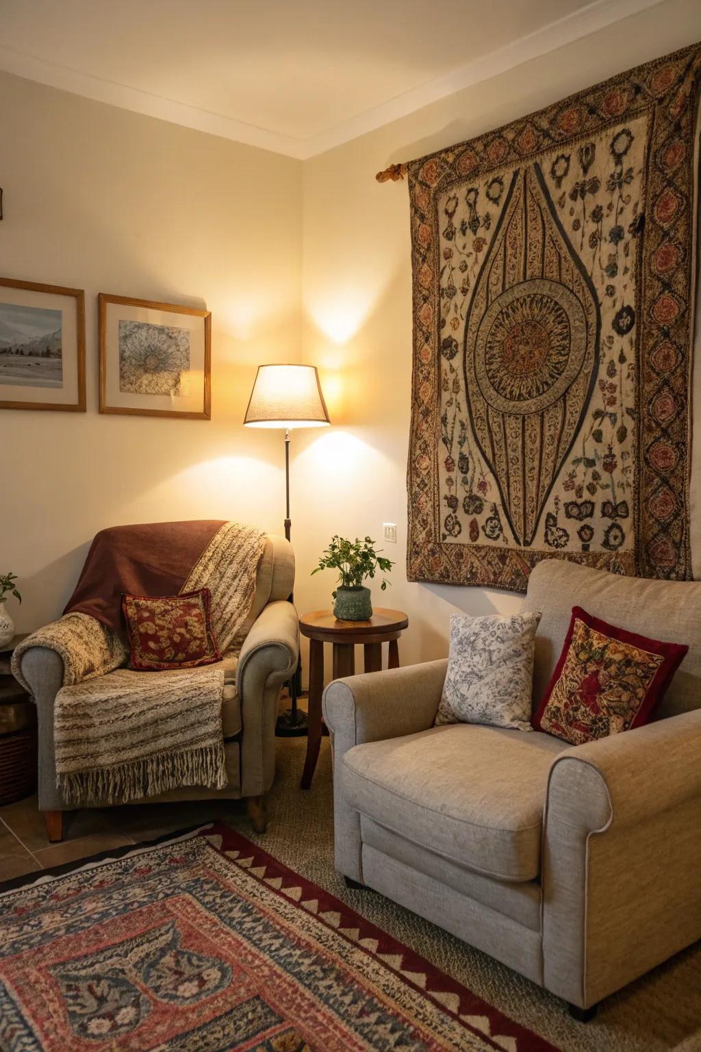 Wall hangings are great for cozying up corners.