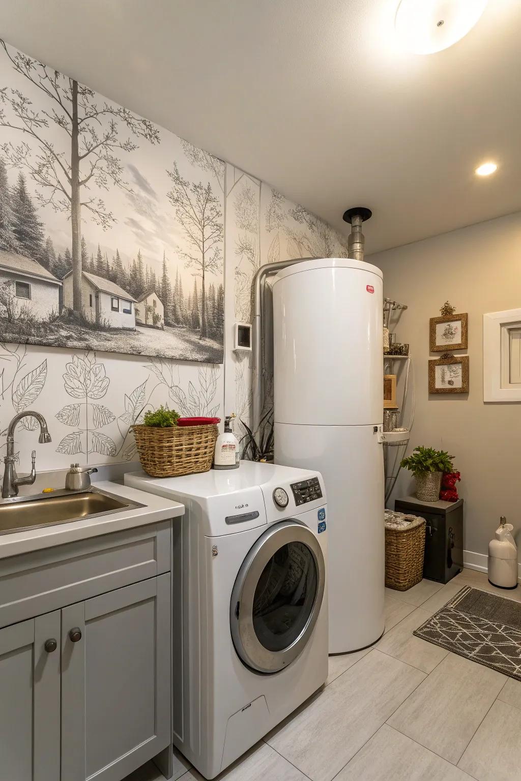 Wall art delivers a creative method to conceal appliances.