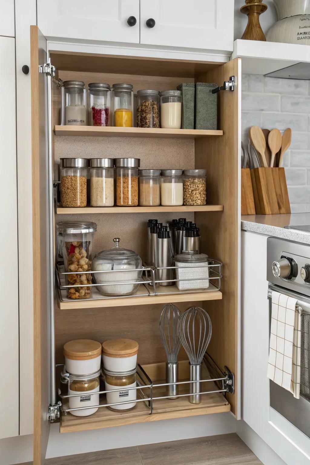Adjustable shelves offer customized storage solutions.