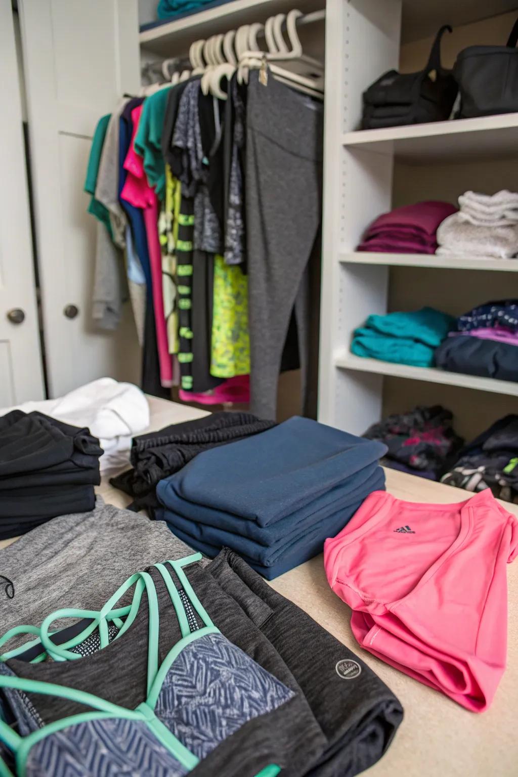 Purge unwanted items prior to organizing your workout gear.