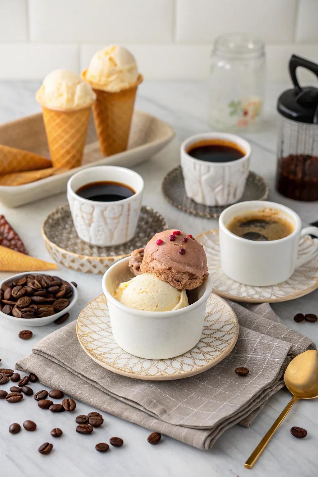 An ice cream and coffee pairing selection delivers a sophisticated flavor adventure.