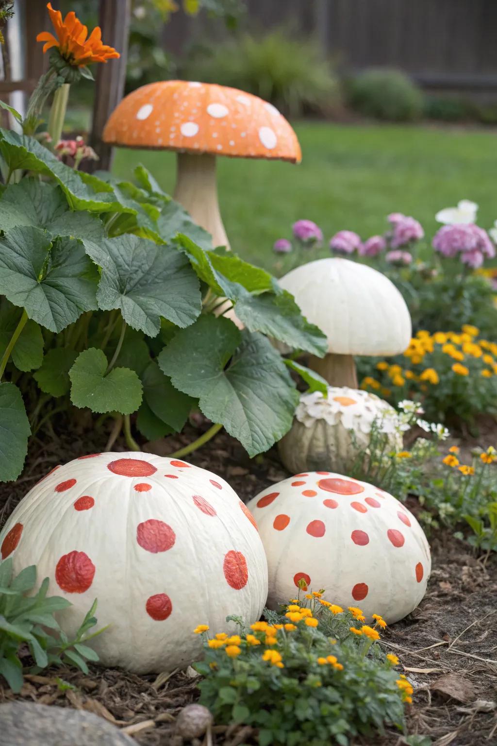 Quirky toadstool gourds which gives the aesthetic a hint of enchantment.