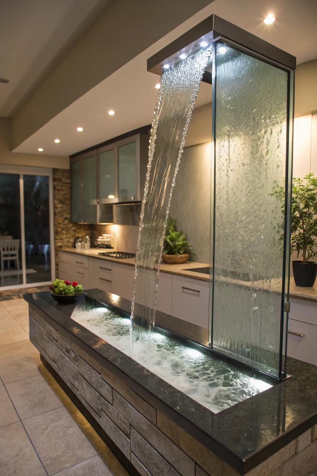 Glass-panel fountains offer transparency and elegance.