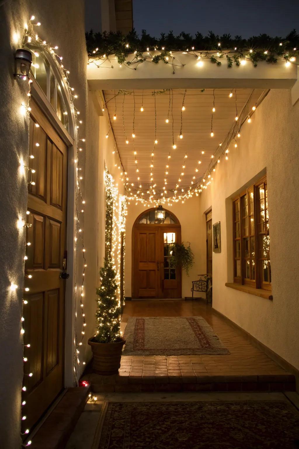 Transform your entryway into a welcoming space with twinkle lights.