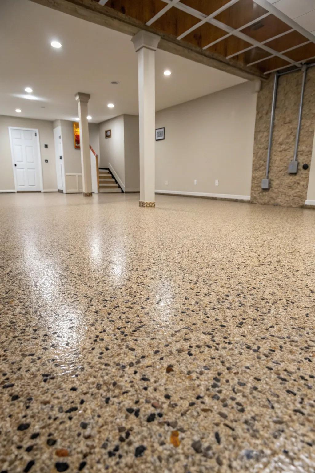 Pebble epoxy brings natural texture and slip-resistance.