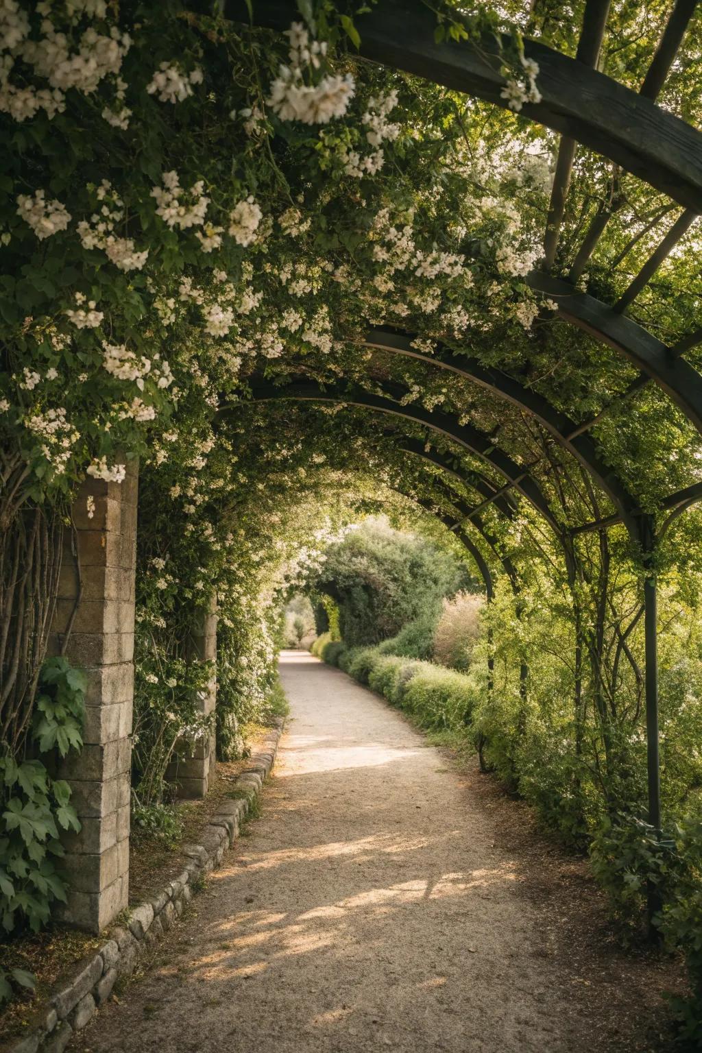 Step into a storybook with snow vine-draped garden pathways.