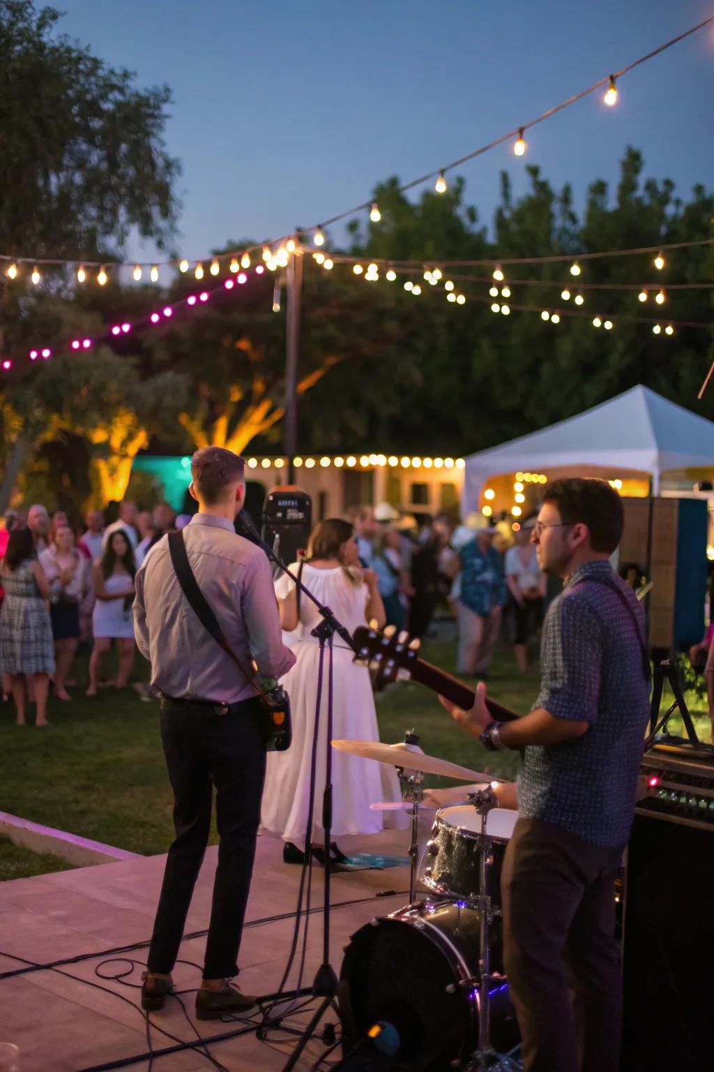 Surprise amusement featuring a live band performing at the celebration.