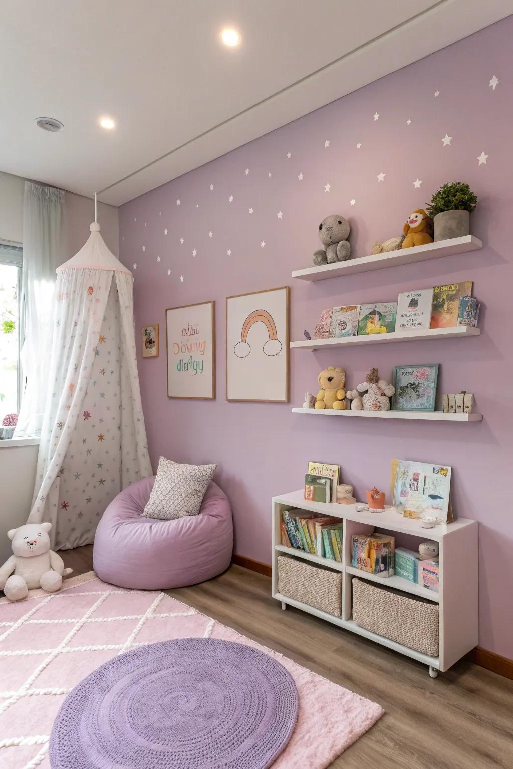 Dreamy lilac creates a serene and restful environment.