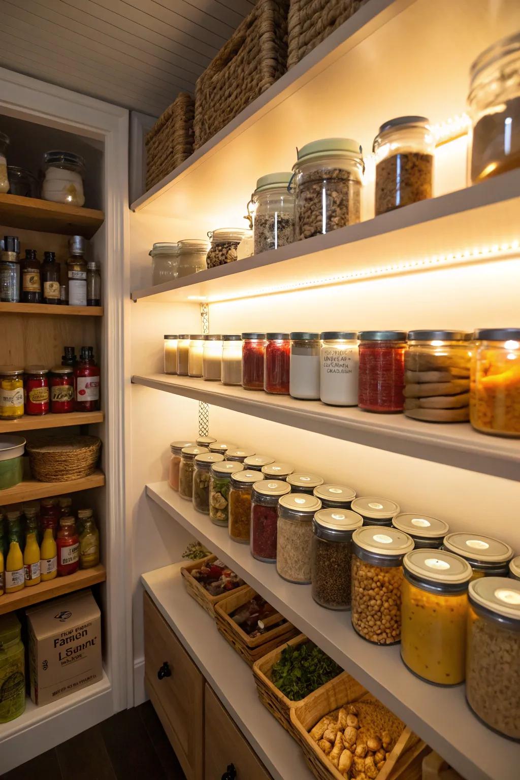 Under-shelf lights brighten and highlight your storage.