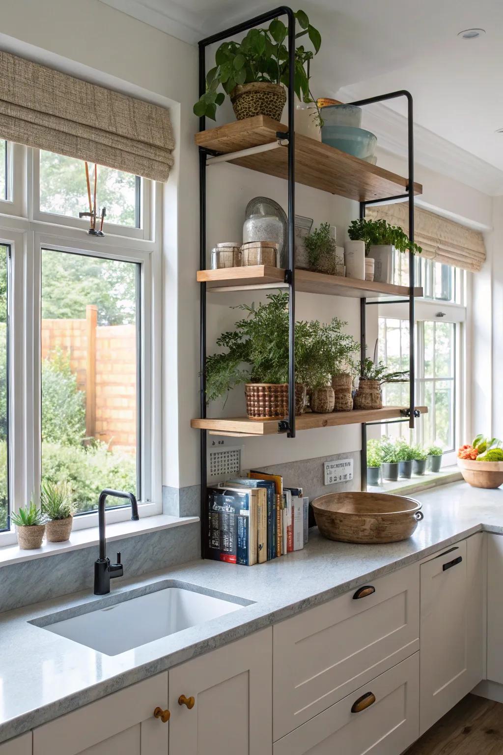 Adaptable shelves offer flexibility for changing decor needs.