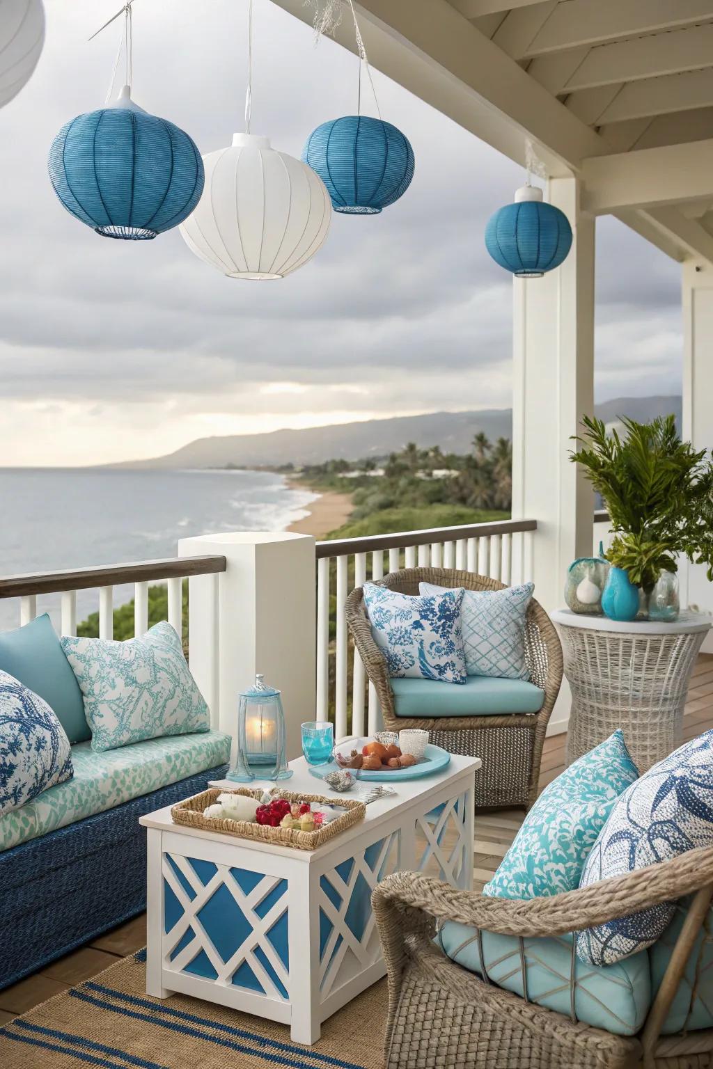 Seaside decor delivers a coastal essence to this lanai.