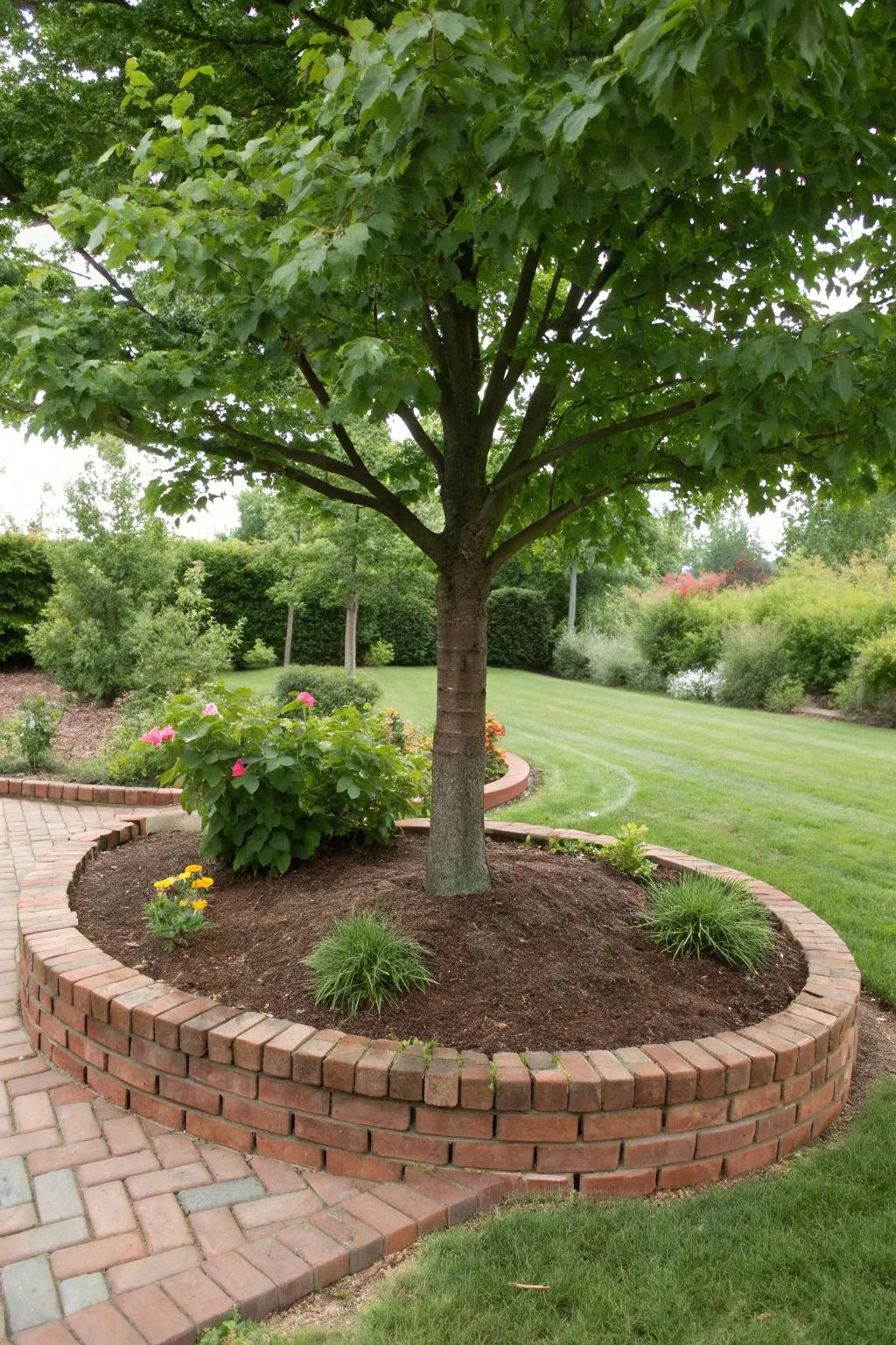 A tree exhibiting crisp brick partitioning, proffering a refined and shielded manifestation.
