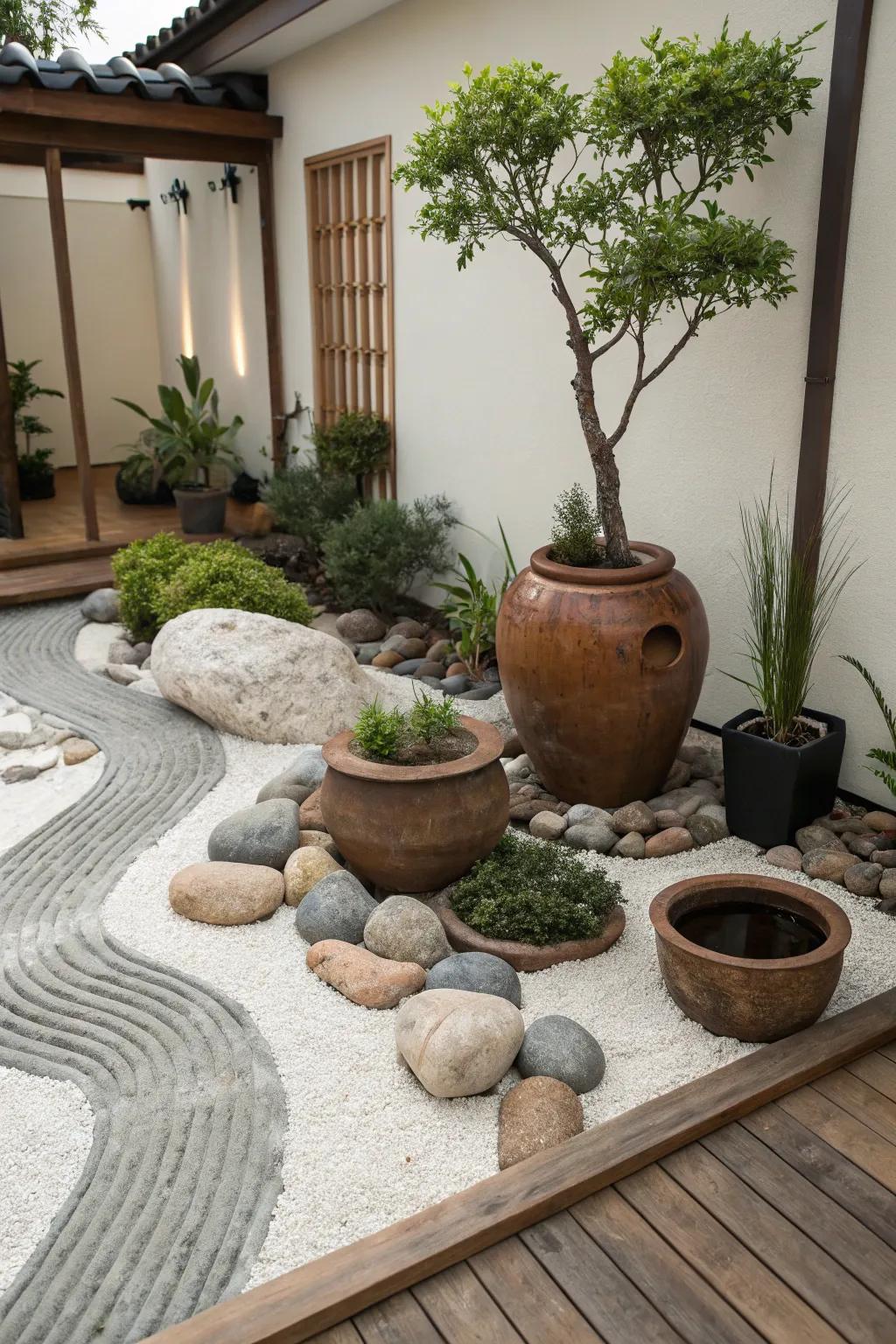 Soothe your senses through a serene zen pot garden.
