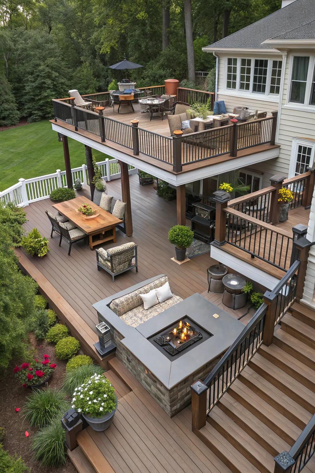 Multi-level decks offer unique perspectives and functional spaces.