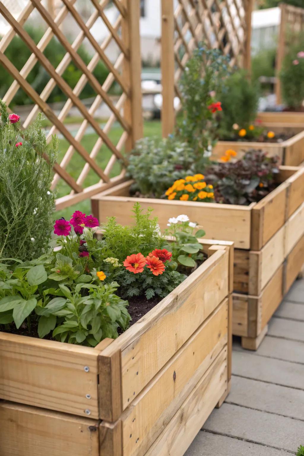 Enhance plant crates with ornamental lattice tops.