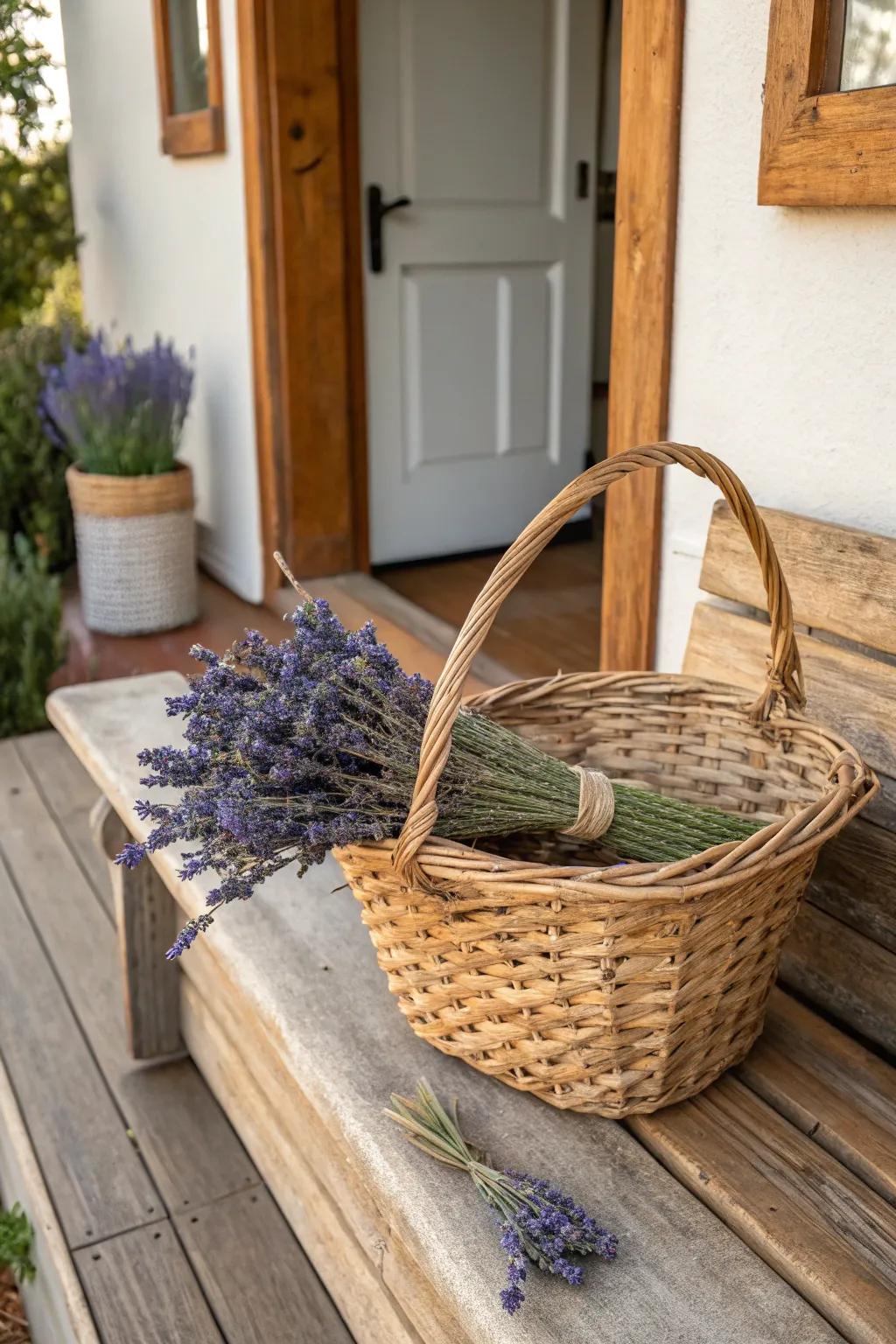 Encouraging charm with basket-themed lavender decorations.
