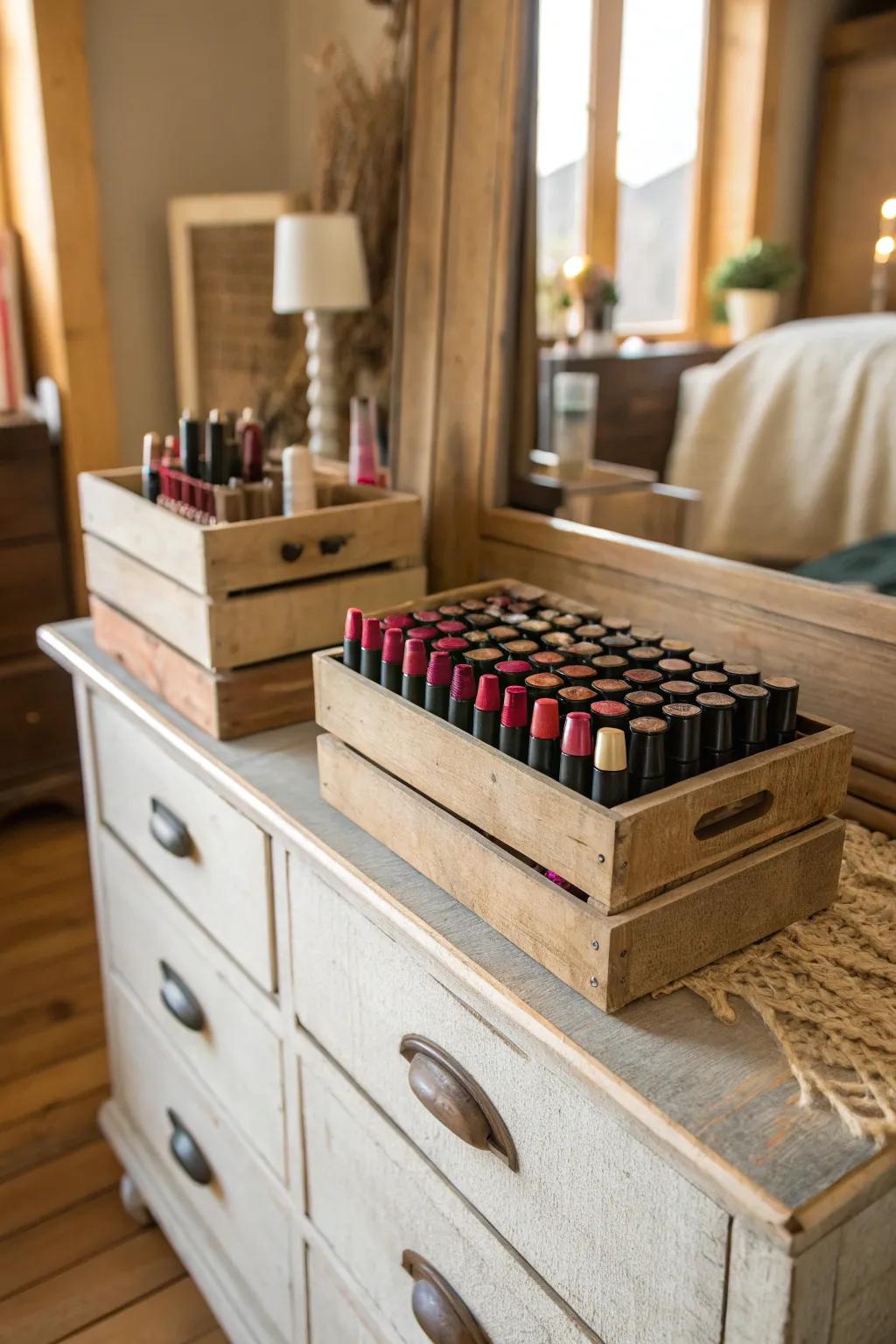 Add rustic charm with timber box storage.