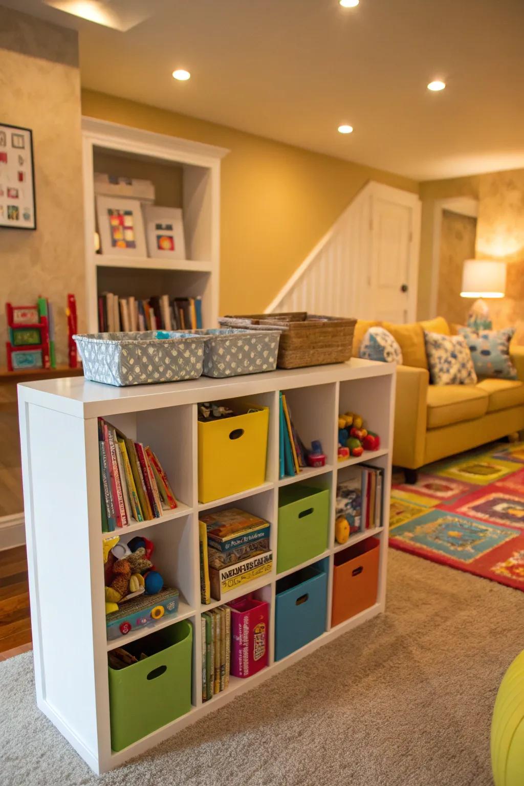 An interactive children's zone employing modular storage for fun and learning.