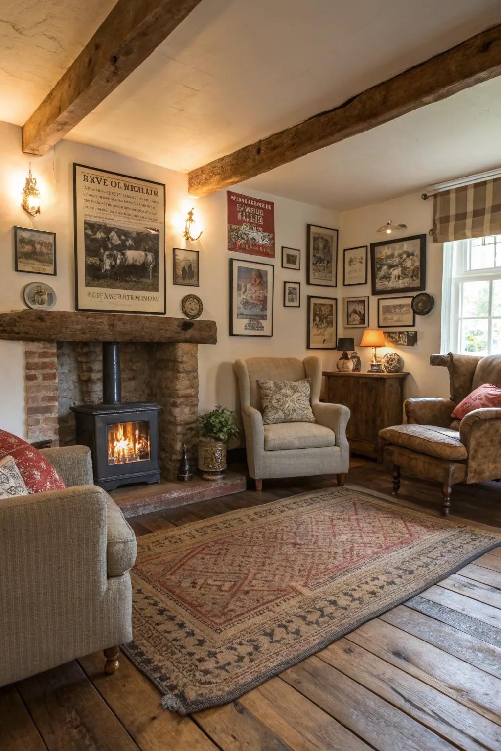 Reclaimed wood flooring infuses history and rustic charm into your living room.
