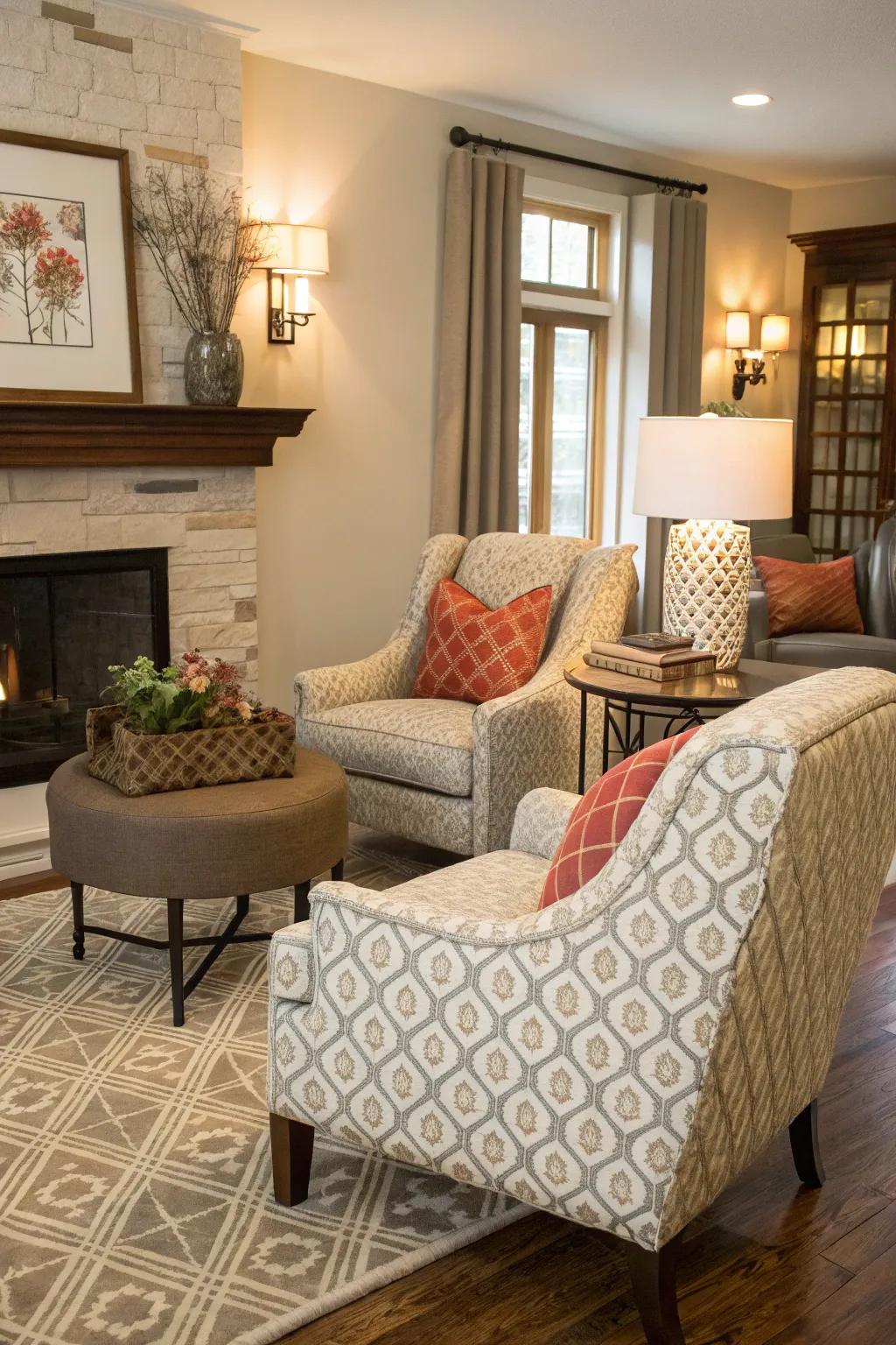 Asymmetrical arrangements infuse visual appeal.